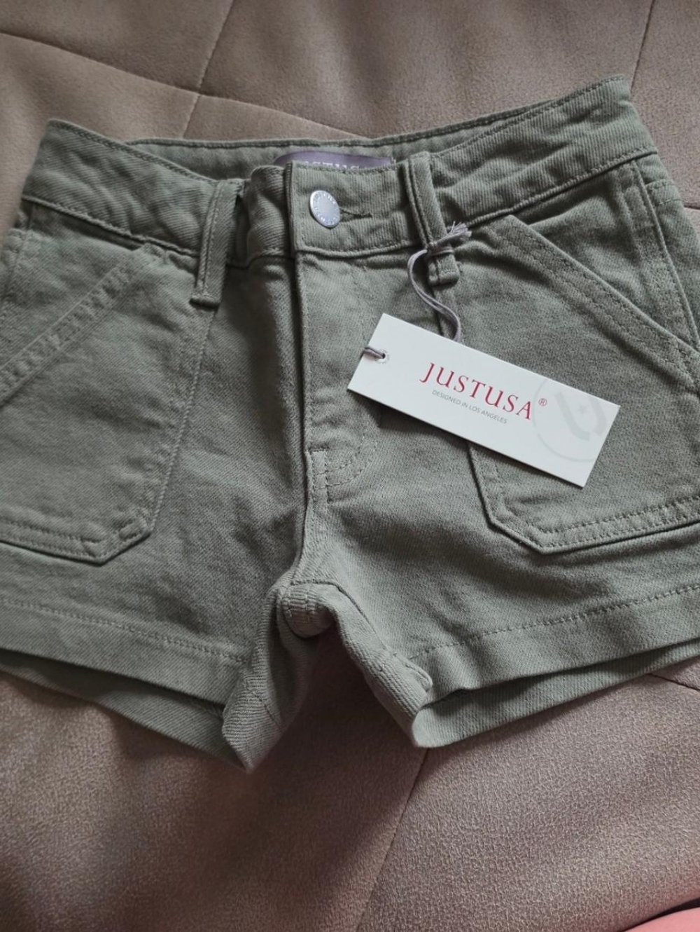 Girls Just USA Olive Green High-Waist Jean Shorts Size 7